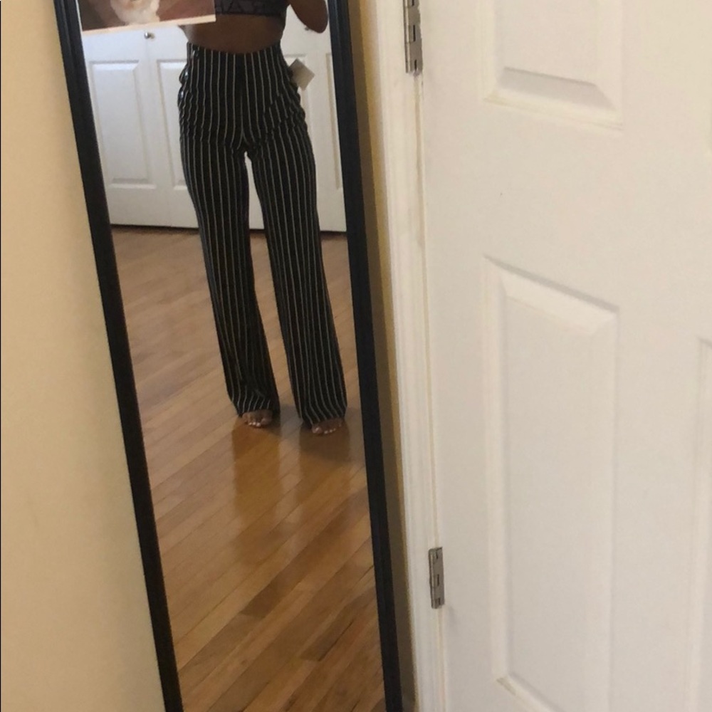 Black and white stripped dress pants with buttons